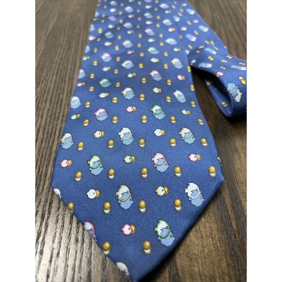 Salvatore Ferragamo Authentic Angel Tropical Fish Silk Neck Tie Ocean Blue - Picture 5 of 8
